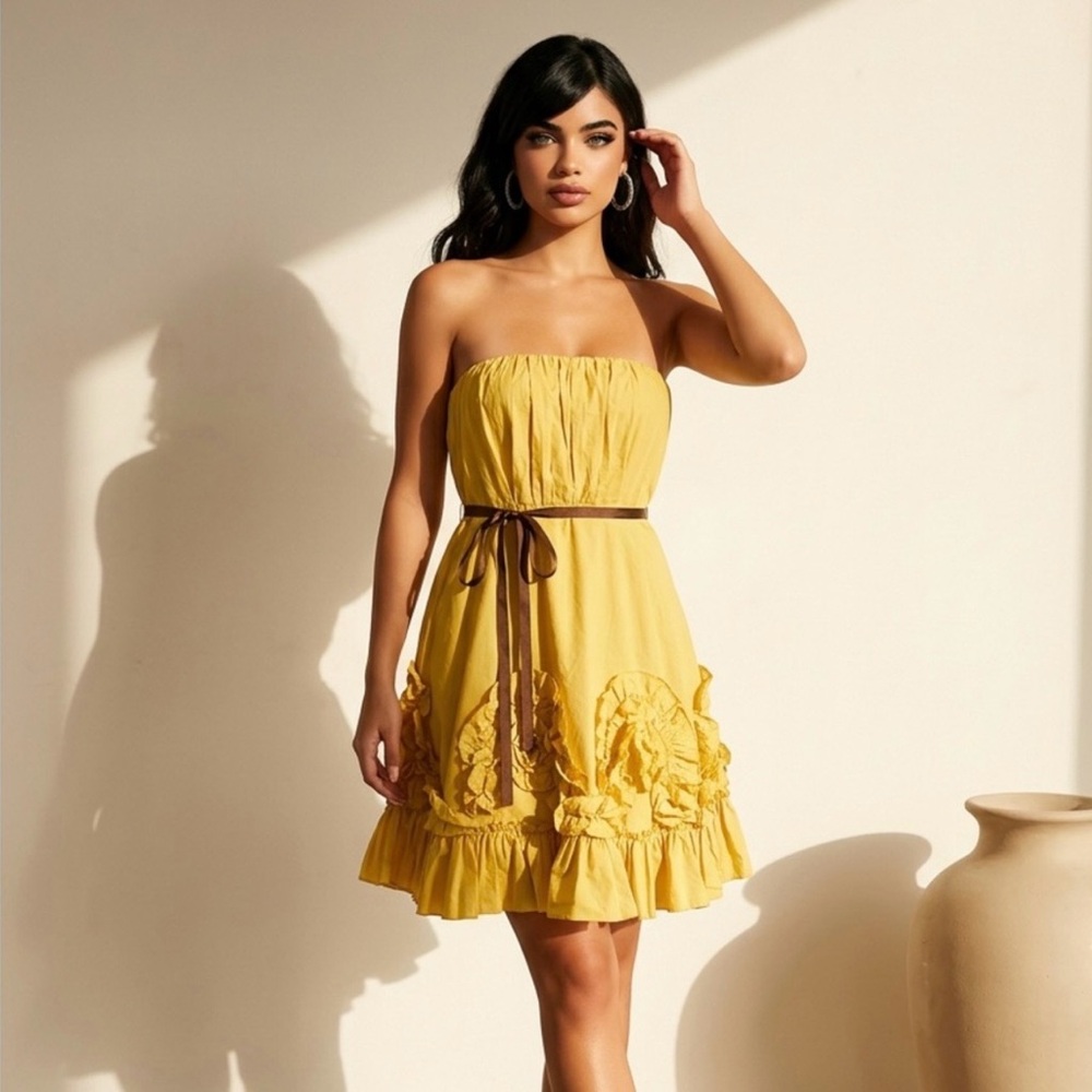 Ryu Strapless Yellow Ruffle Hem Sundress